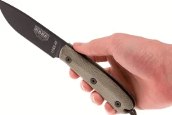 Couteau Esee 4 ESEE-4HM-B lame acier carbone noir 11,1cm manche micarta gris + étui cuir