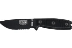 Couteau Esee 3 ESEE-3MIL-S-BLK lame semi-dentée acier carbone 8,8cm manche G10 noir + étui