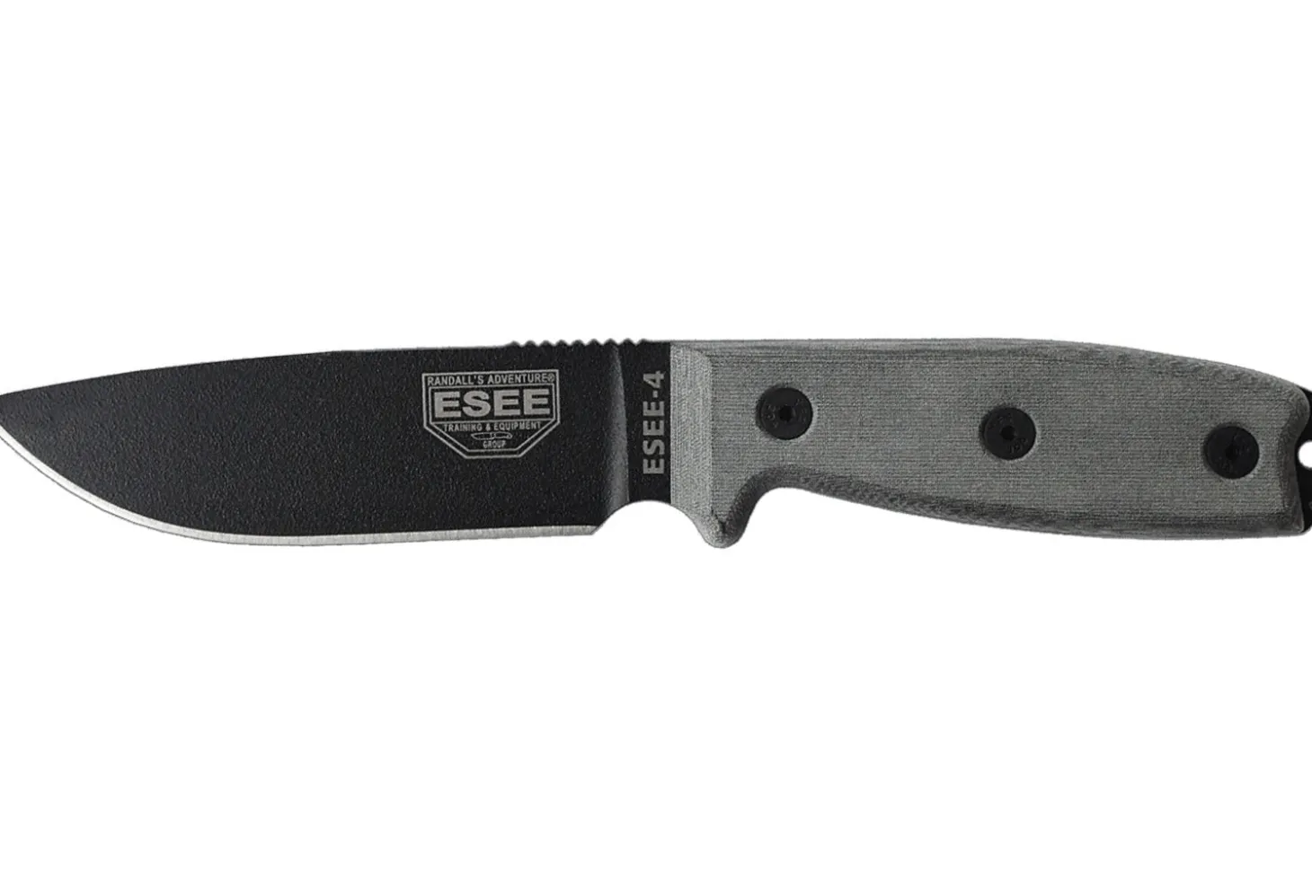 Couteau Esee 4 ESEE-4P-B lame acier carbone noir 11,6cm manche micarta gris + étui