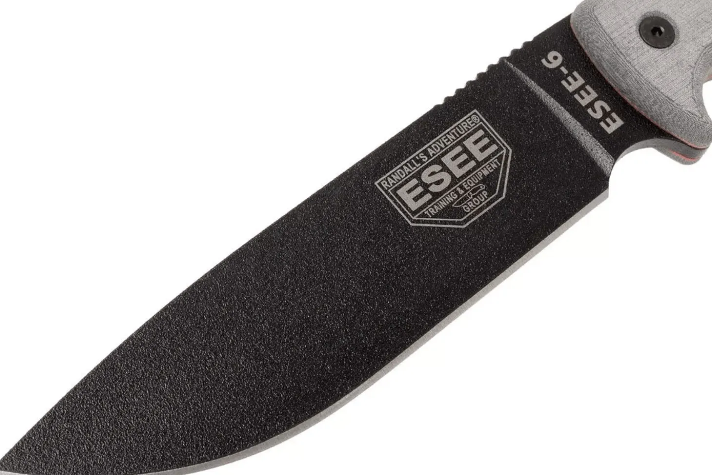 Couteau Esee 6 ESEE-6P-B lame acier carbone noir 16,5cm manche micarta gris + étui