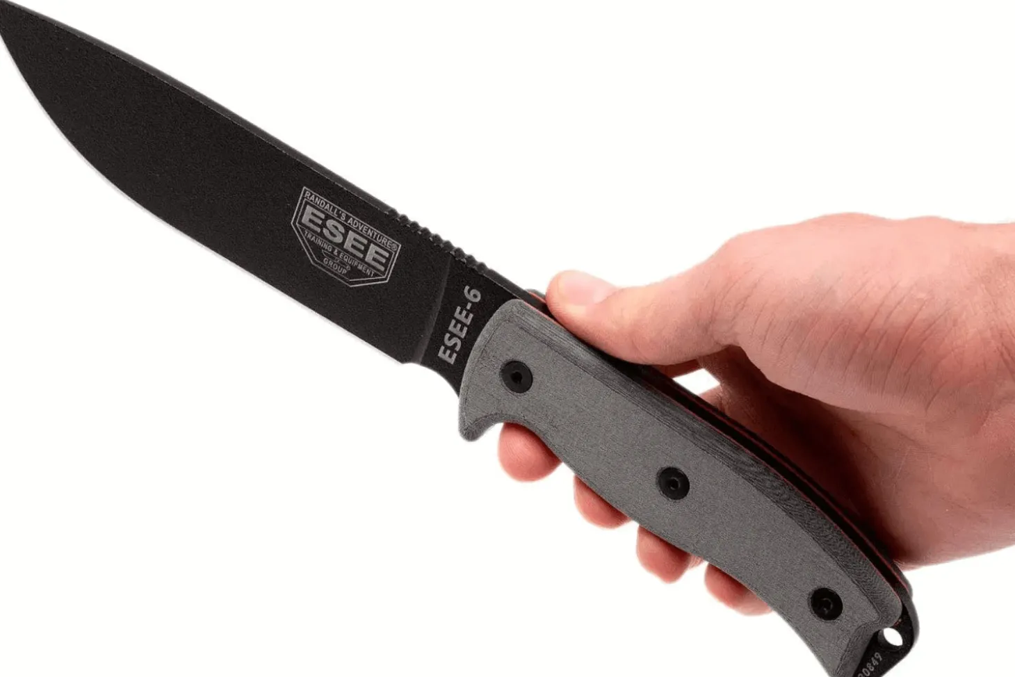 Couteau Esee 6 ESEE-6P-B lame acier carbone noir 16,5cm manche micarta gris + étui