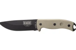 Couteau Esee 5 ESEE-5P-E lame acier carbone noir 13,7cm manche micarta gris + étui
