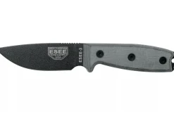 Couteau Esee 3 ESEE-3P-MB lame acier carbone noir 8,8cm manche micarta gris + étui marron