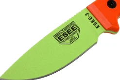 Couteau Esee 3 ESEE-3PM-VG lame acier carbone venom green 8,8cm manche G10 orange + étui