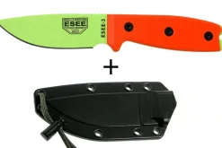 Couteau Esee 3 ESEE-3PM-VG lame acier carbone venom green 8,8cm manche G10 orange + étui