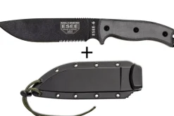 Couteau Esee 6 ESEE-6S-B lame semi-dentée acier carbone noir 16,5cm manche micarta gris + étui
