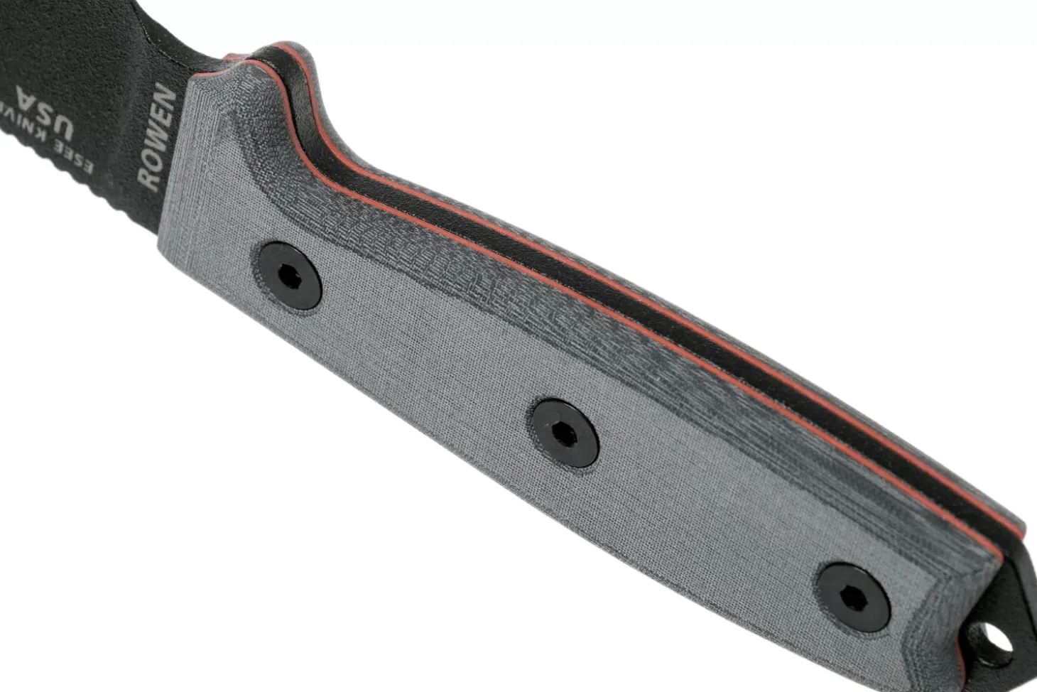 Couteau Esee 3 ESEE-3S-MB lame semi-dentée acier carbone noir 8,8cm manche micarta gris + étui marron