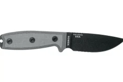 Couteau Esee 3 ESEE-3S-MB lame semi-dentée acier carbone noir 8,8cm manche micarta gris + étui marron
