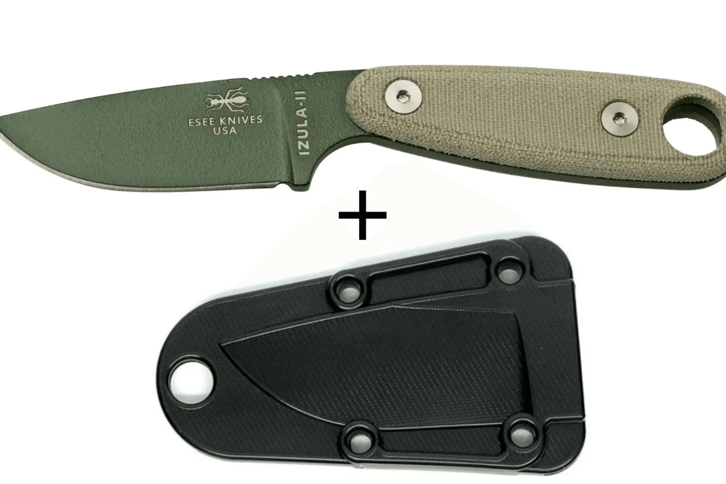 Couteau Esee Izula II IZULA-II-OD lame acier carbone 6,7cm manche micarta vert + étui