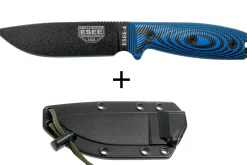 Couteau Esee 4 4PB-008 lame acier carbone 11,6cm manche G10 bleu et noir + étui