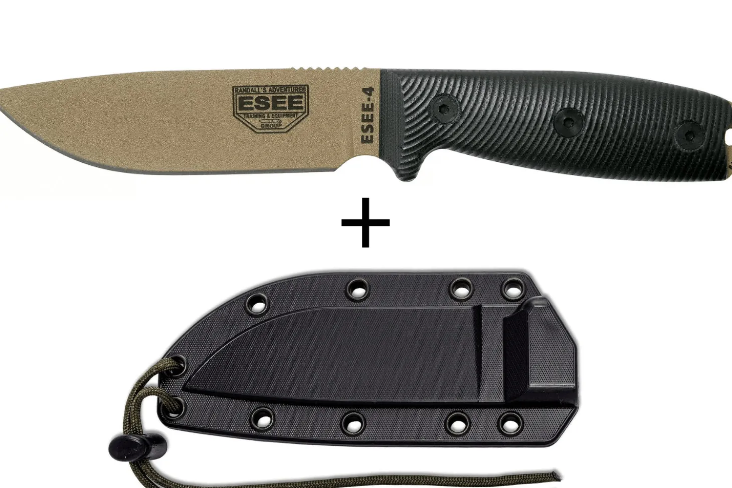 Couteau Esee 4 4PDE-001 lame acier carbone dark earth 11,6cm manche G10 noir + étui