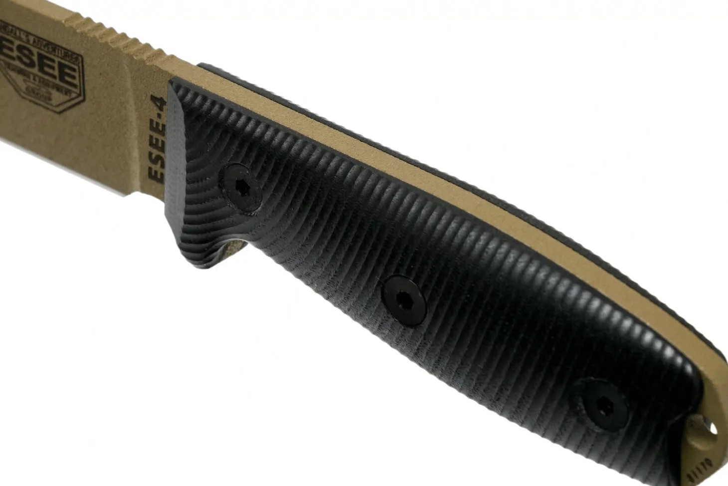 Couteau Esee 4 4PDE-001 lame acier carbone dark earth 11,6cm manche G10 noir + étui