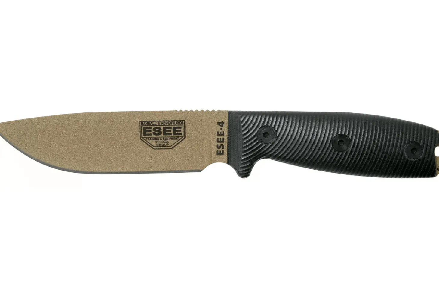 Couteau Esee 4 4PDE-001 lame acier carbone dark earth 11,6cm manche G10 noir + étui