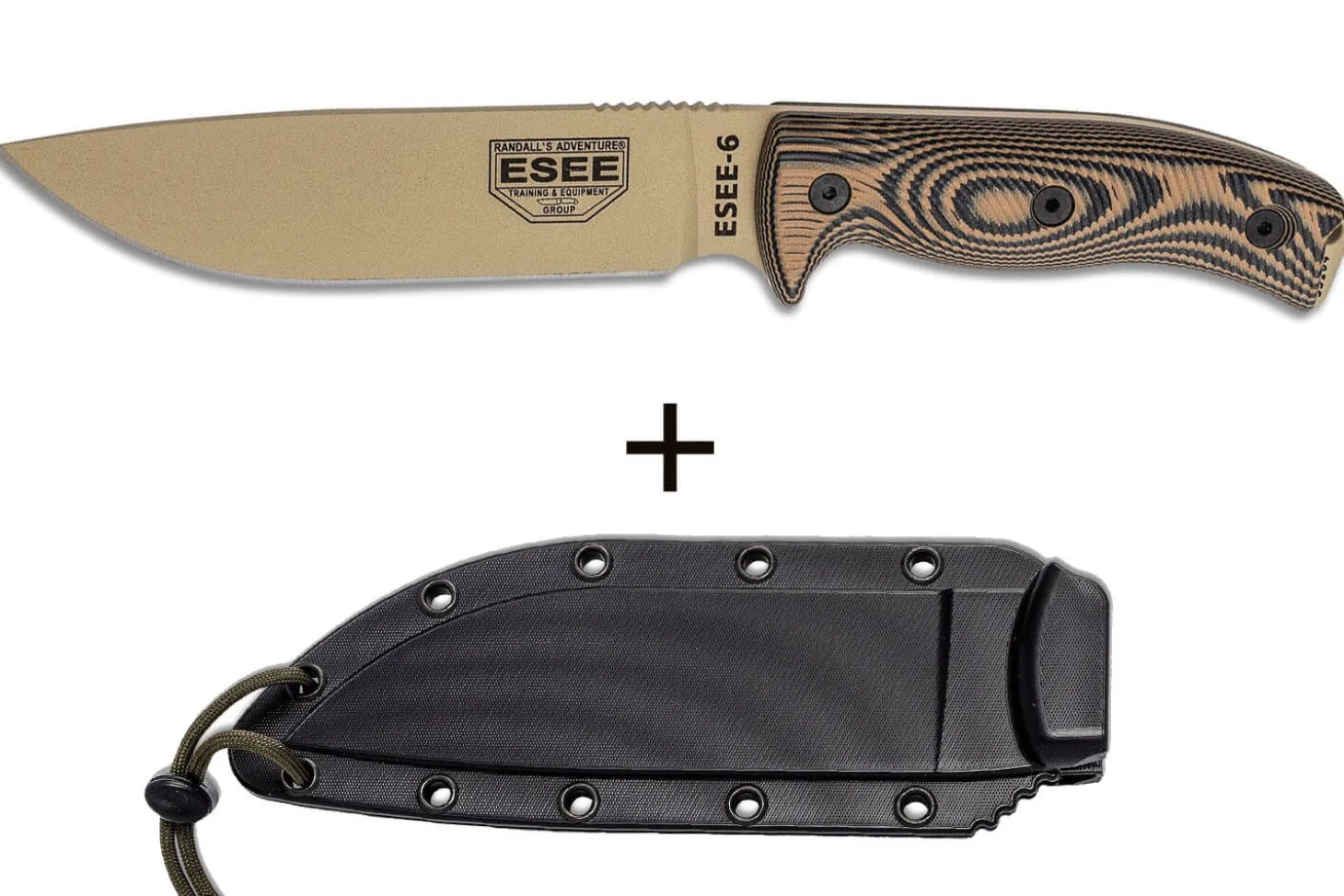 Couteau Esee 6 6PDT-005 lame carbone 16,5cm manche G10 Coyote et noir + étui