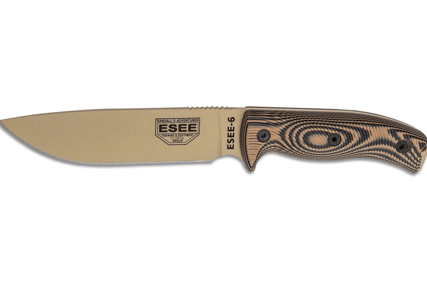 Couteau Esee 6 6PDT-005 lame carbone 16,5cm manche G10 Coyote et noir + étui
