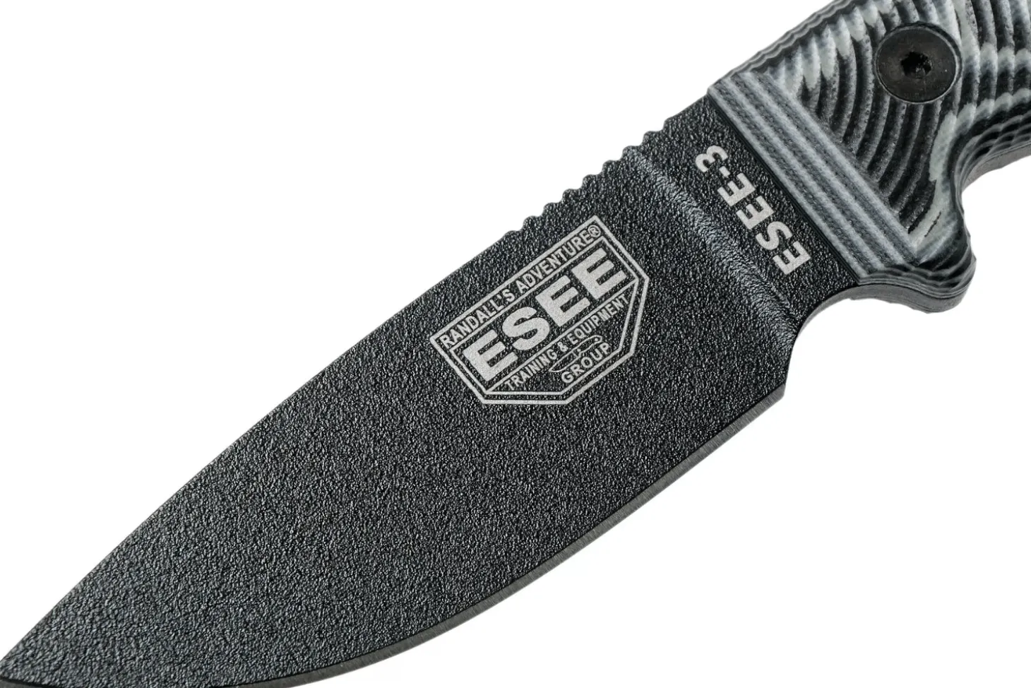 Couteau Esee 3 3PMB-002 lame acier carbone 8,8cm manche G10 gris et noir + étui