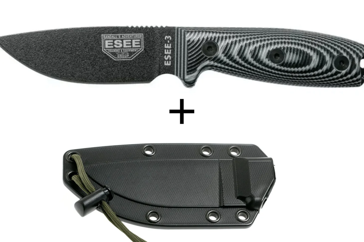 Couteau Esee 3 3PMB-002 lame acier carbone 8,8cm manche G10 gris et noir + étui