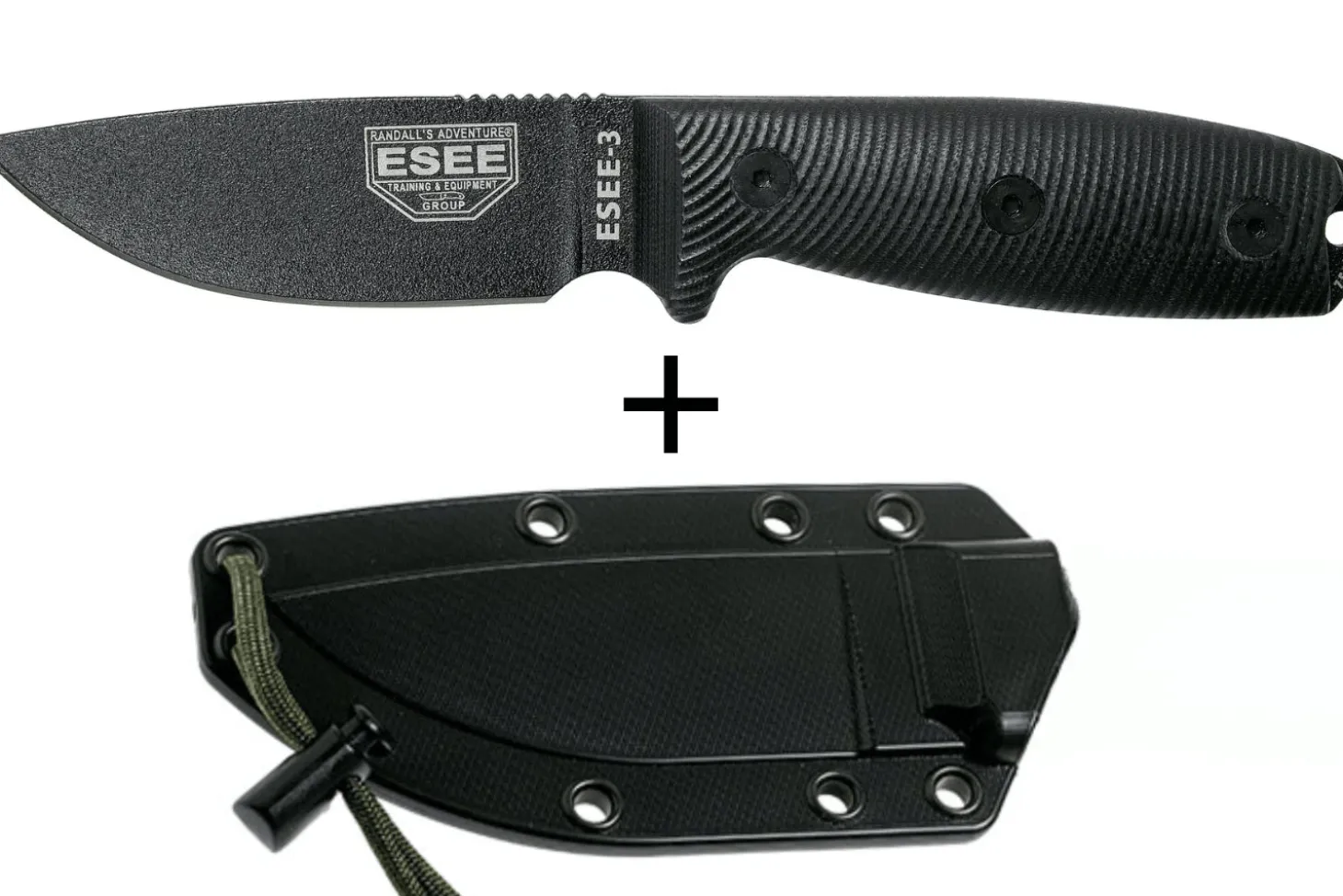 Couteau Esee 3 3PMB-001 lame acier carbone 8,8cm manche G10 noir + étui