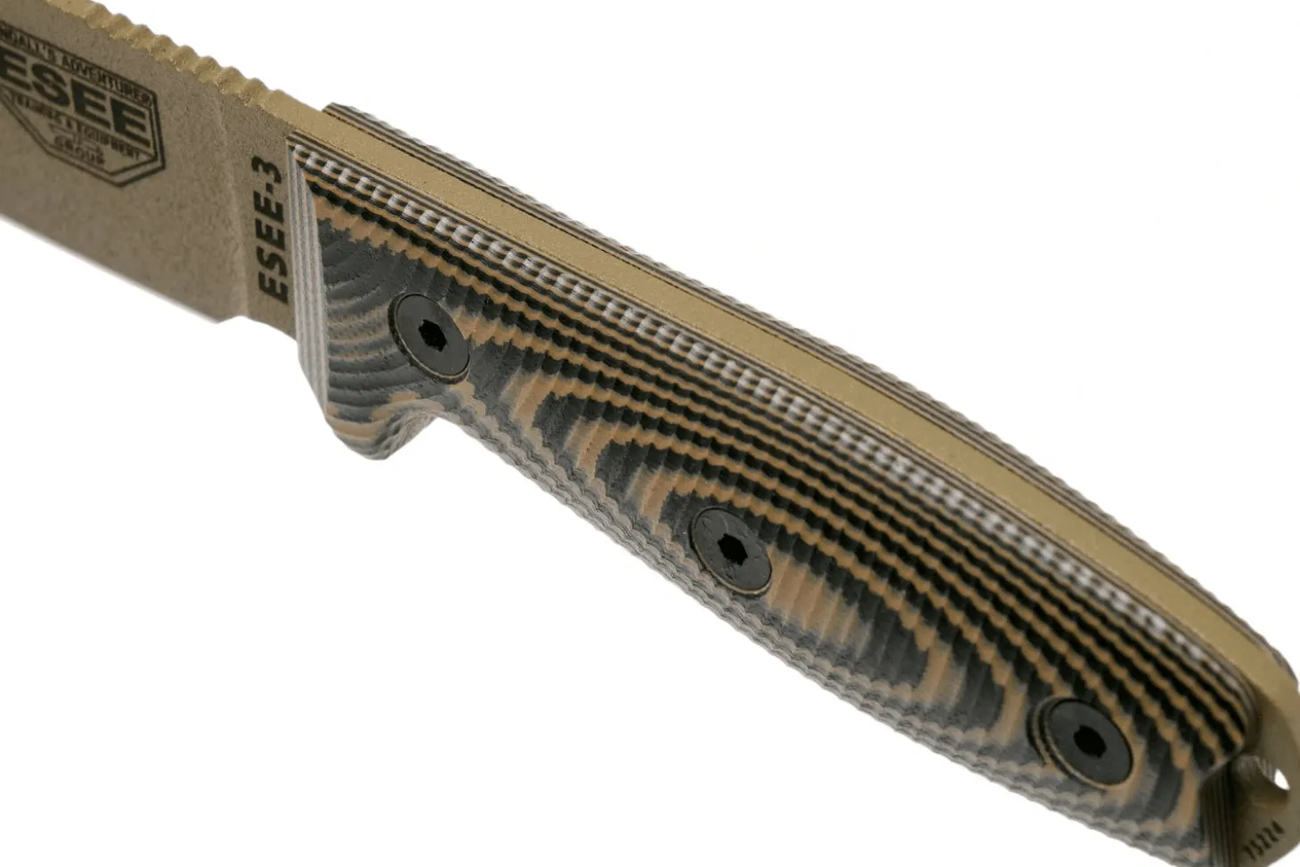Couteau Esee 3 3PMDE-005 lame acier carbone 8,8cm manche G10 coyote et noir + étui