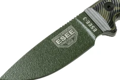 Couteau Esee 3 3PMOD-003 lame acier carbone 8,8cm manche G10 vert et noir + étui