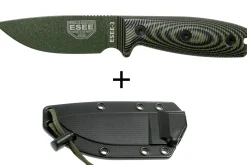 Couteau Esee 3 3PMOD-003 lame acier carbone 8,8cm manche G10 vert et noir + étui