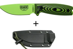 Couteau Esee 3 3PMVG-007 lame acier carbone 8,8cm manche G10 noir et vert venom + étui