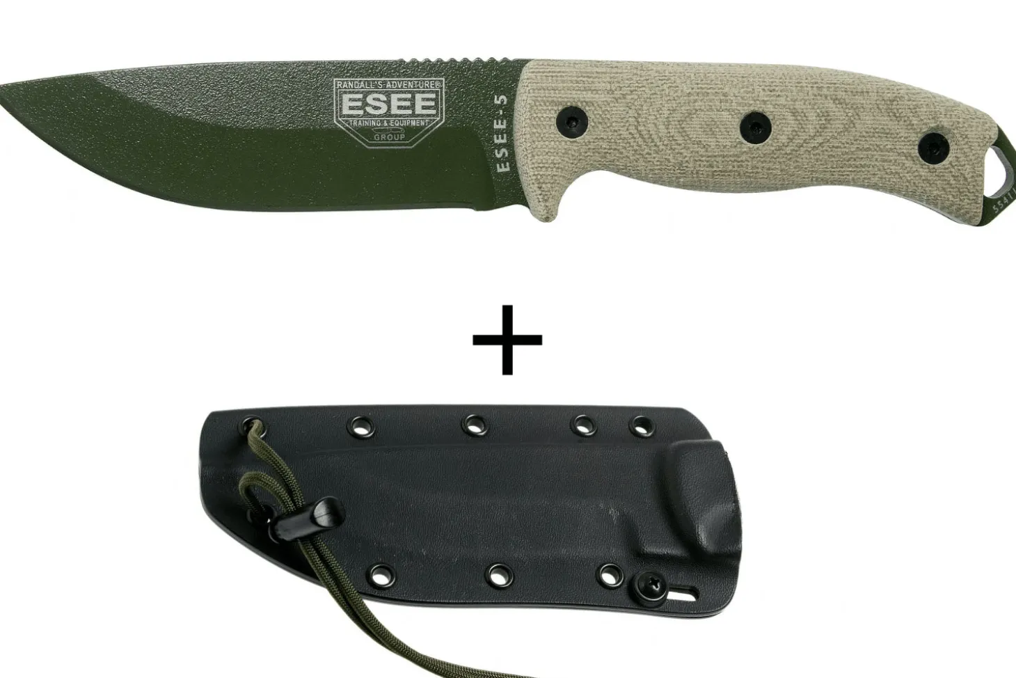 Couteau Esee 5 5POD-017 lame acier carbone 13,2cm manche micarta vert clair + étui