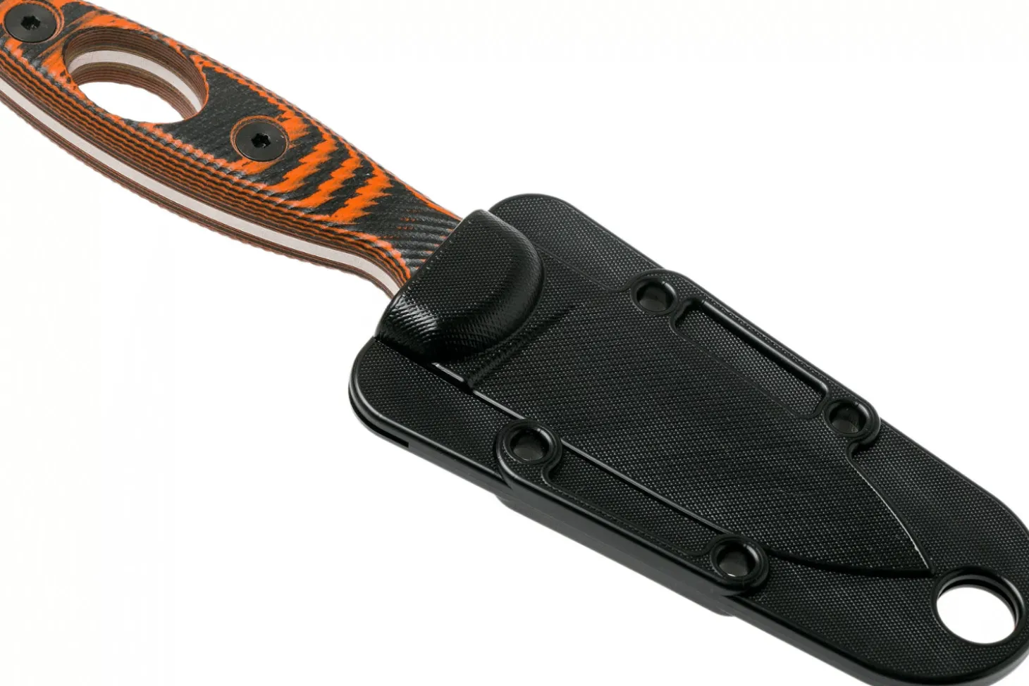Couteau Esee Xancudo XAN1-006 lame acier inox 7,5cm manche troué G10 orange et noir + étui