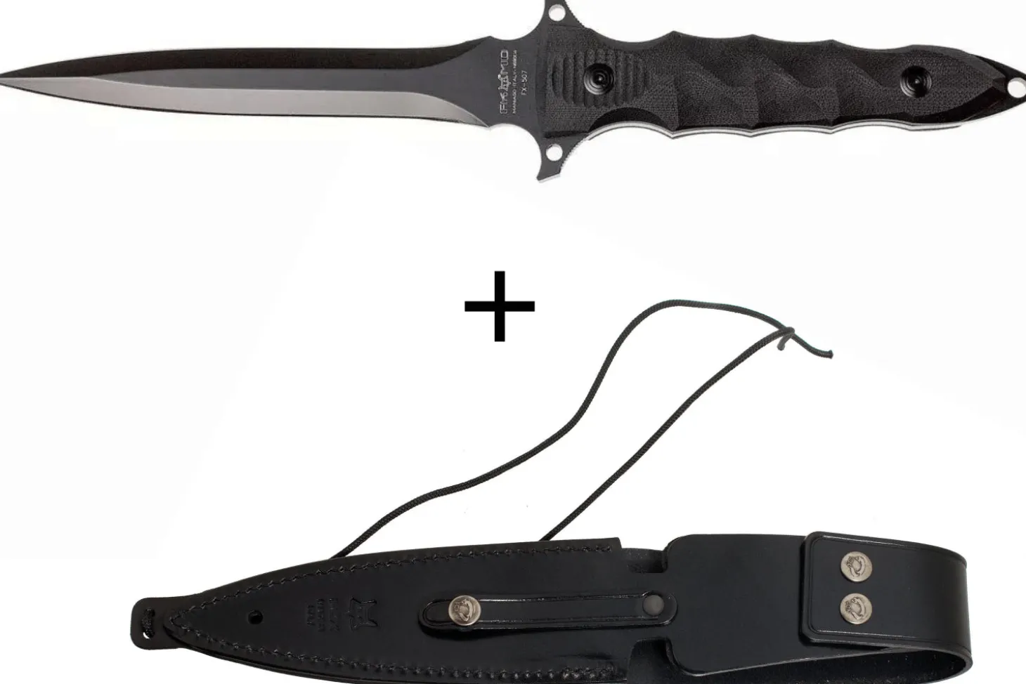 Couteau Fox Military Modras FX.507 lame 17,5cm manche G10 noir + étui en cuir