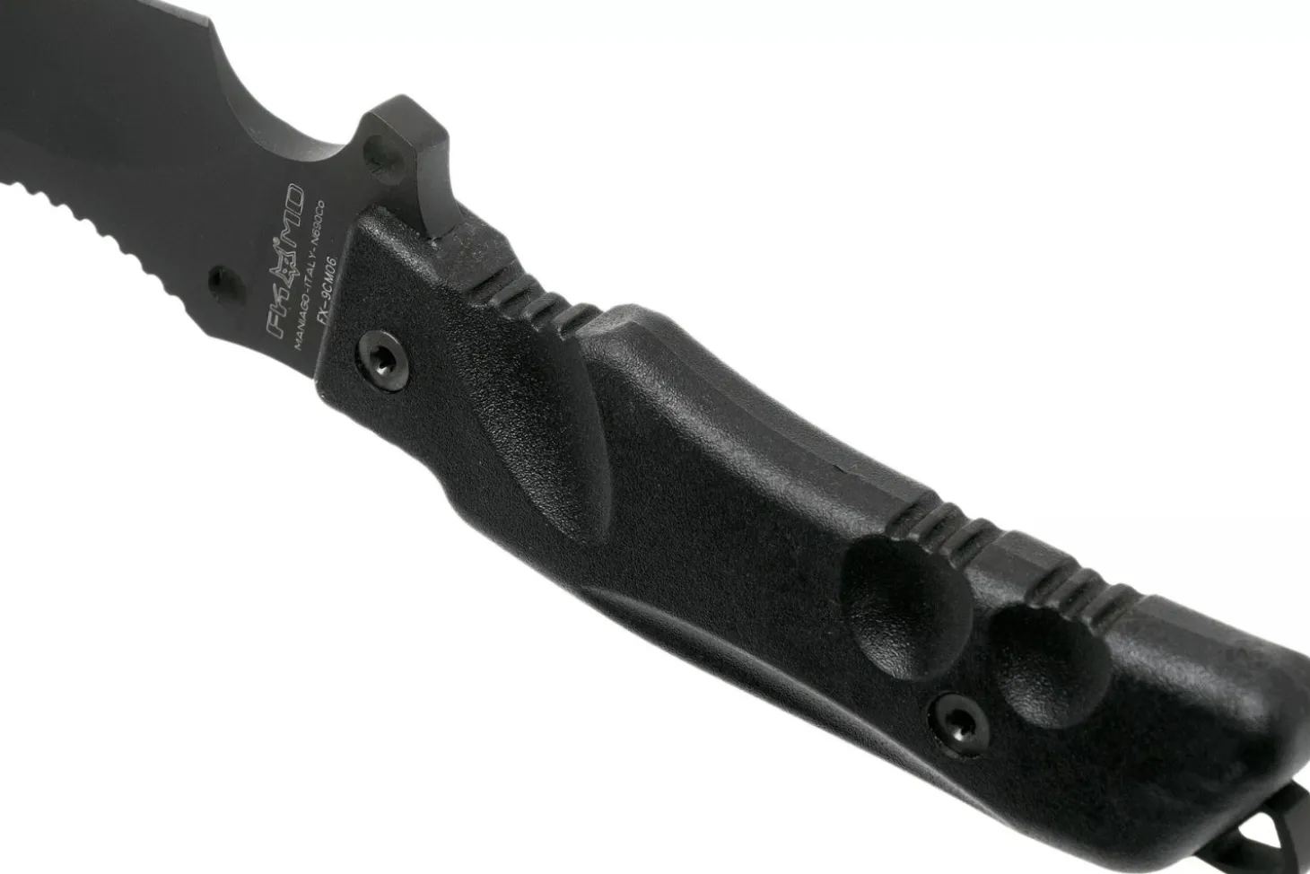 Couteau Fox Military Parus FX.9CM06 lame 17,5cm manche Forprene noir + étui en nylon + kit de survie