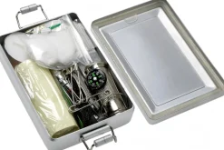 Couteau Fox Military Parus FX.9CM06 lame 17,5cm manche Forprene noir + étui en nylon + kit de survie