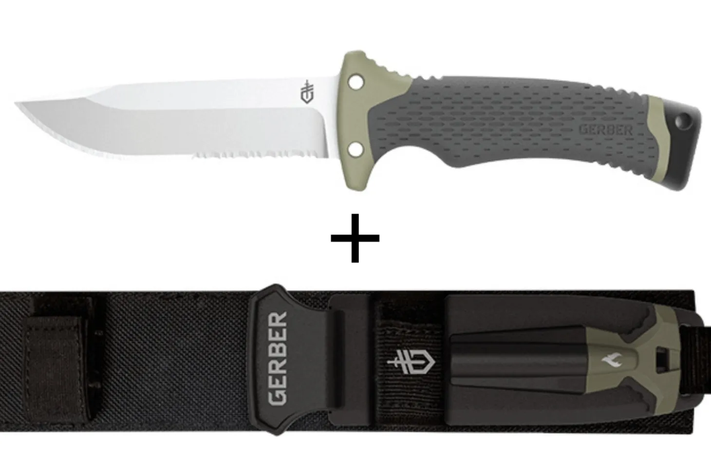Couteau Gerber New Ultimate GE001830 lame semi-dentée 12cm manche en polypropylène + étui en nylon