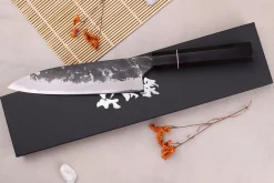 Couteau gyuto 18cm japonais artisanal Naoki Mazaki WS2 Black Nashiji