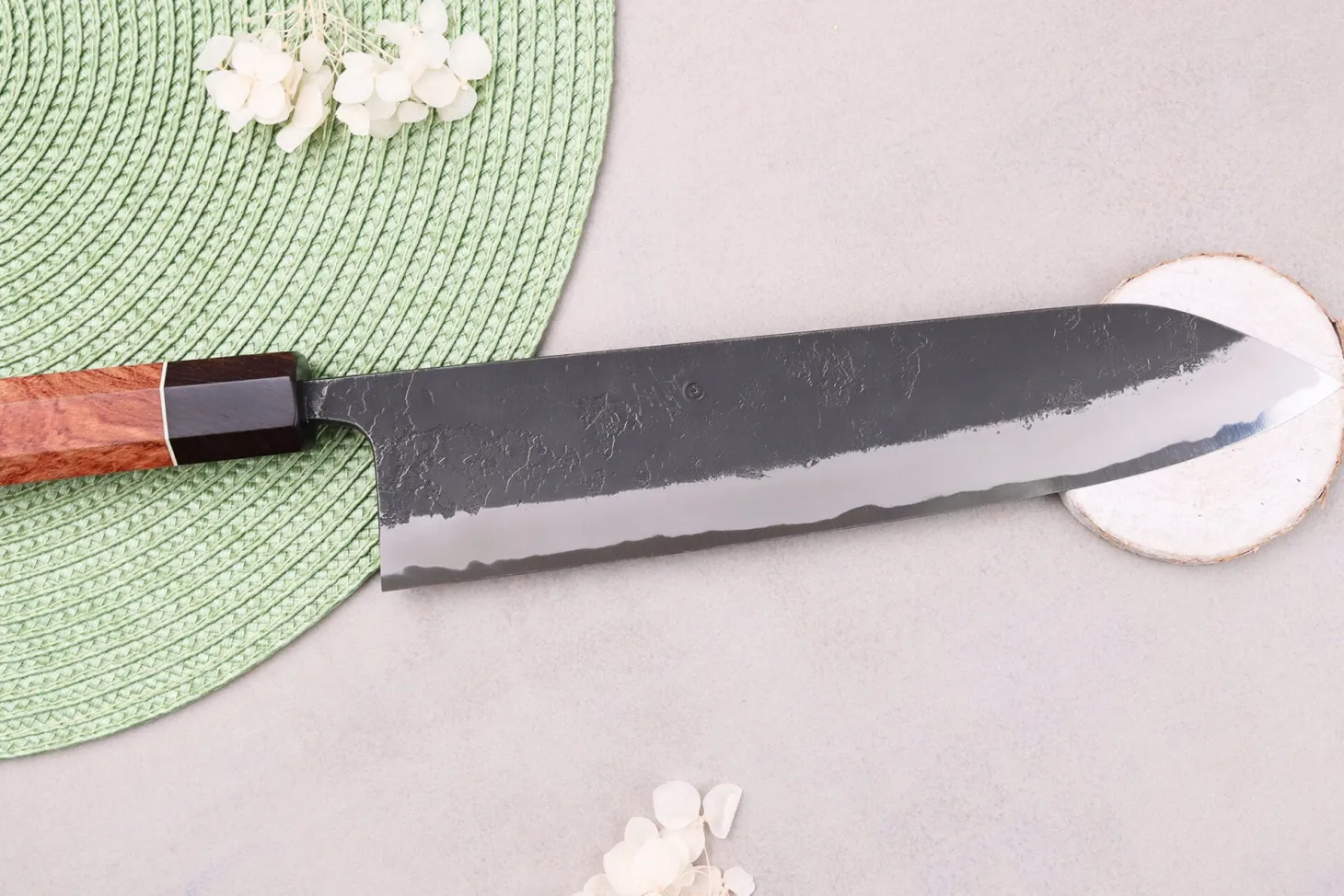 Couteau gyuto 24cm japonais artisanal Masashi Yamamoto BS1 Black Nashiji