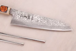 Couteau gyuto 18cm japonais artisanal Tanaka Shigeki SG2 Kurozome Damas ébène
