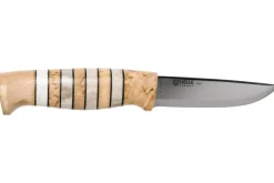 Couteau Helle Arv H014 lame en inox 9cm manche en bouleau et bois de cerf avec cuir + étui en cuir