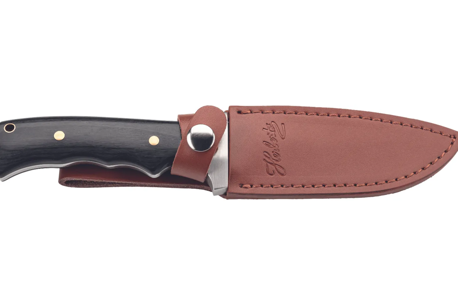 Couteau Herbertz 593413 lame damassée 12cm manche pakkawood riveté + étui en cuir