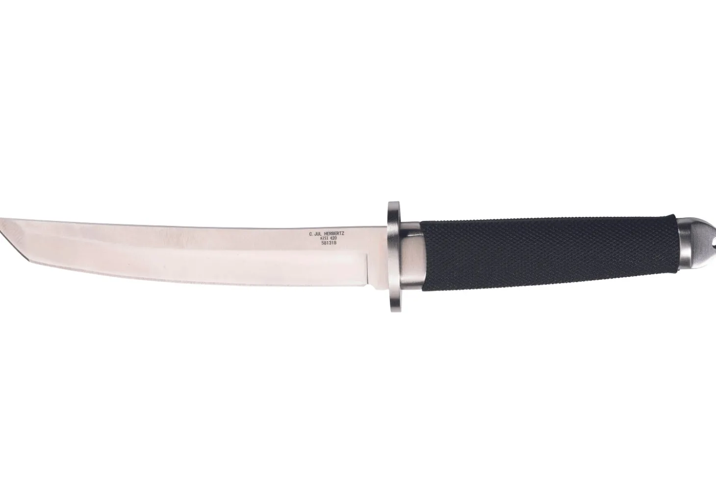 Couteau Herbertz 581318 lame tanto 18cm manche caoutchouc noir + étui en cuir