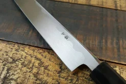 Couteau japonais sahimi 24cm haut de gamme JIKKO Montan acier Blue 2 Steel manche magnolia