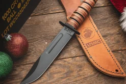 Couteau KA-BAR USMC Fighter 1217 lame carbone 17,8cm manche cuir + étui en cuir