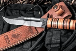 Couteau KA-BAR USMC Fighter 1217 lame carbone 17,8cm manche cuir + étui en cuir