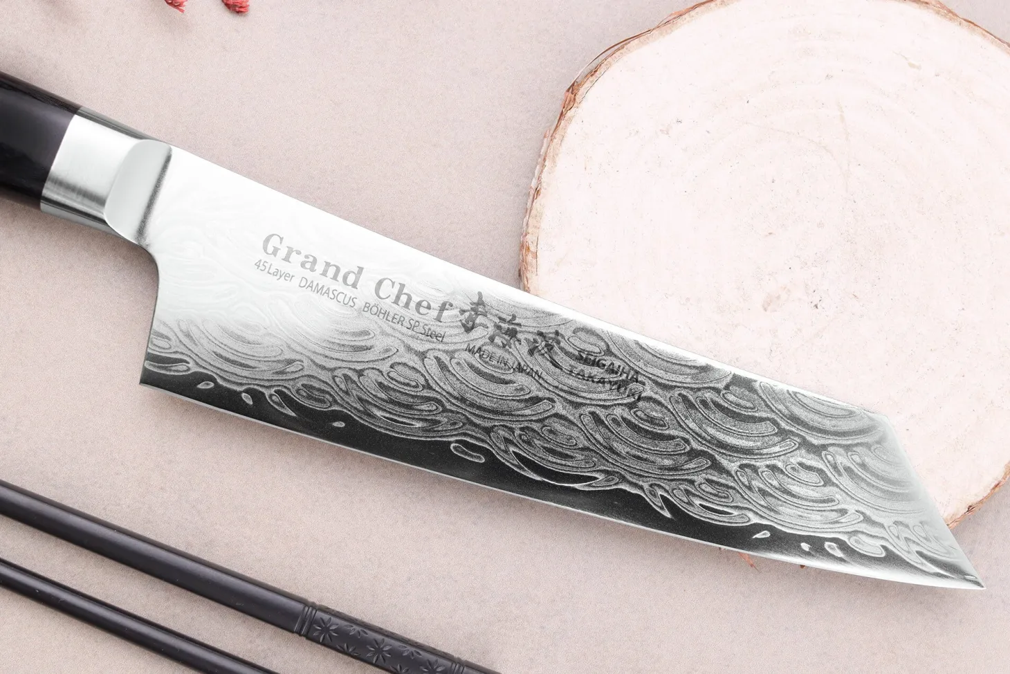 Couteau kengata santoku 16cm japonais Sakai Takayuki Grand Chef Seigaiha Damas 45 couches