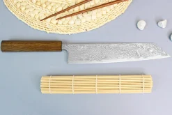 Couteau kiritsuke japonais artisanal Wusaki Unagi AUS10 damas 24cm manche chêne