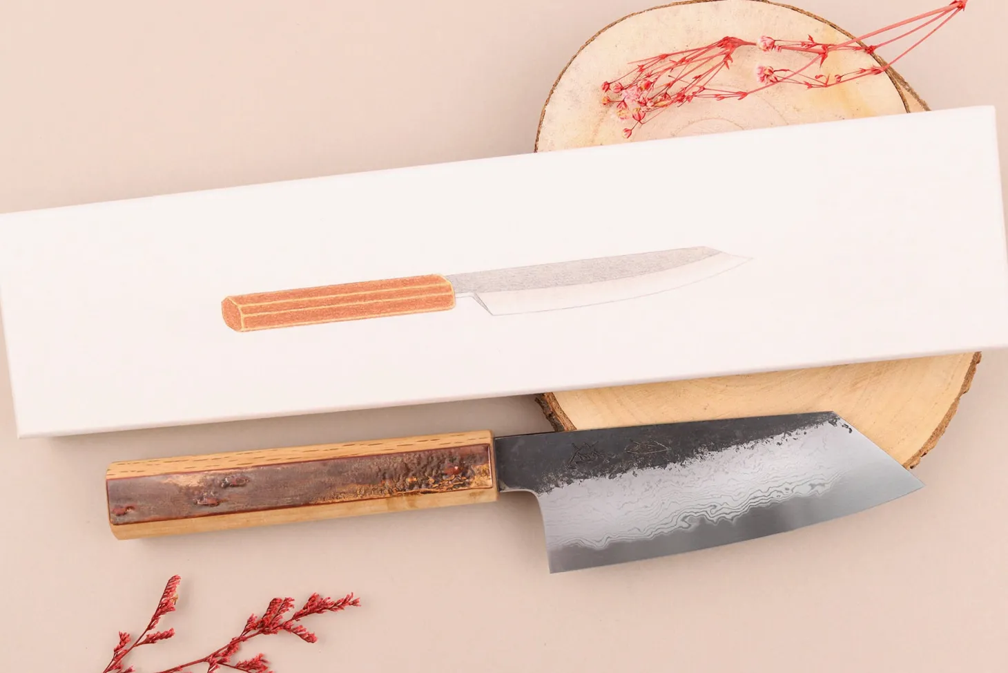 Couteau ko bunka 13,5cm japonais artisanal Hado Sumi B1D manche en cerisier