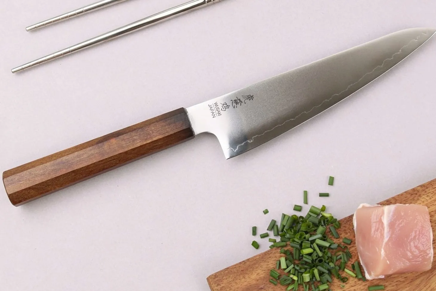 Couteau ko santoku 15cm japonais artisanal Wusaki Hikari SLD manche bubinga