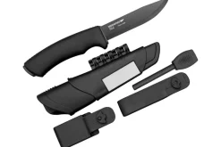 Couteau Mora Bushcraft Survival 11742 lame noire carbone 10,9cm manche caoutchouc noir avec allume feu + étui