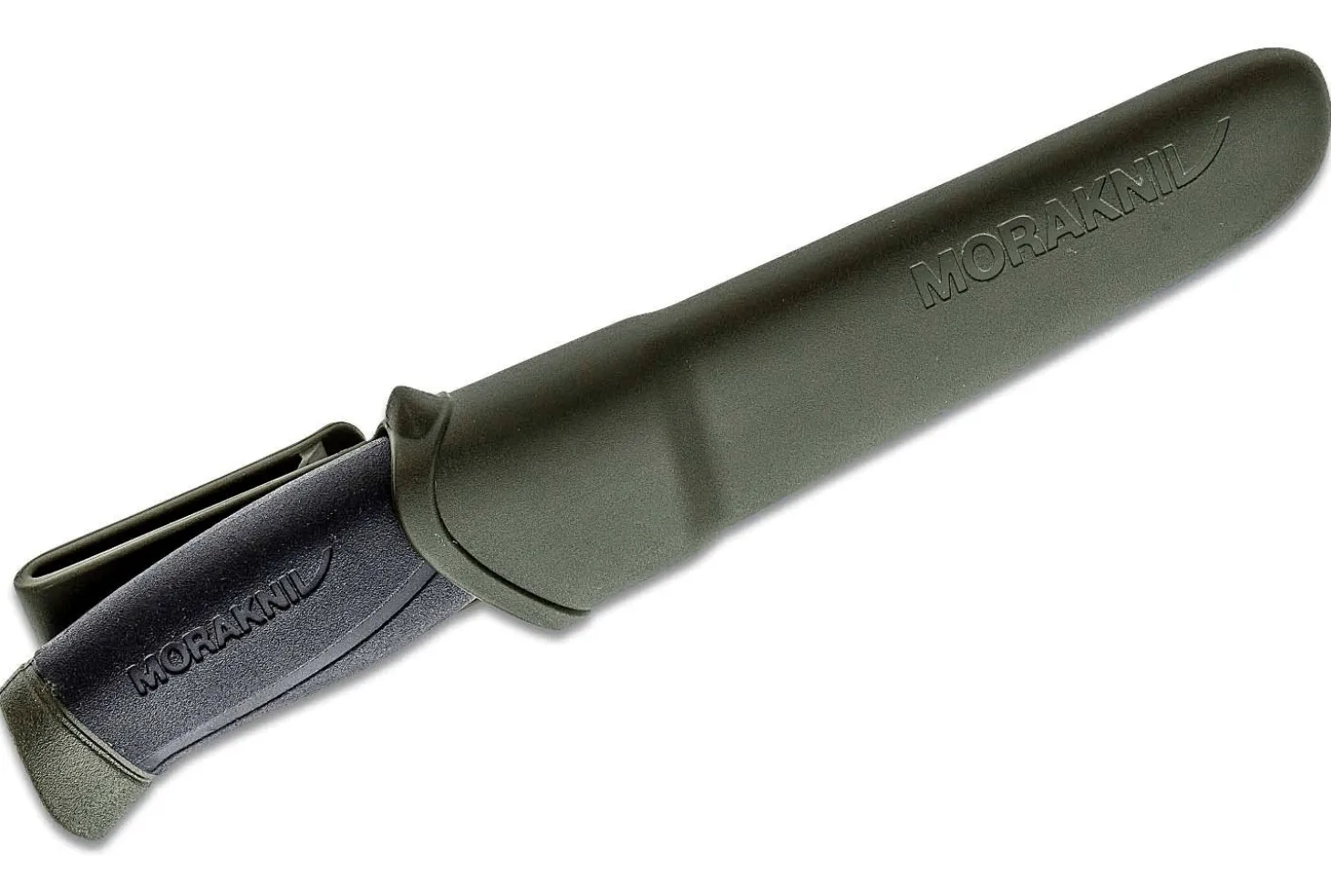 Couteau Mora Companion MG 11863 lame carbone 10,4cm manche caoutchouc noir/kaki + étui
