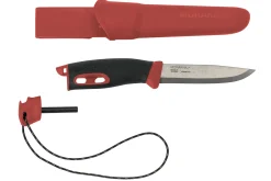 Couteau Mora Companion Spark 13571 lame inox 10,4cm manche caoutchouc bordeaux avec pierre à feu + étui