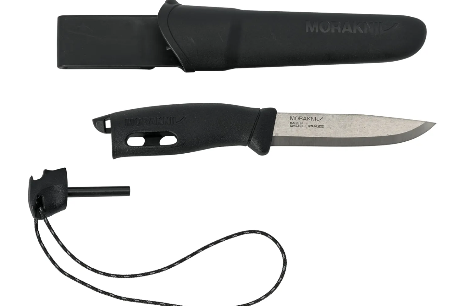 Couteau Mora Companion Spark 13567 lame inox 10,4cm manche caoutchouc noir avec pierre à feu + étui