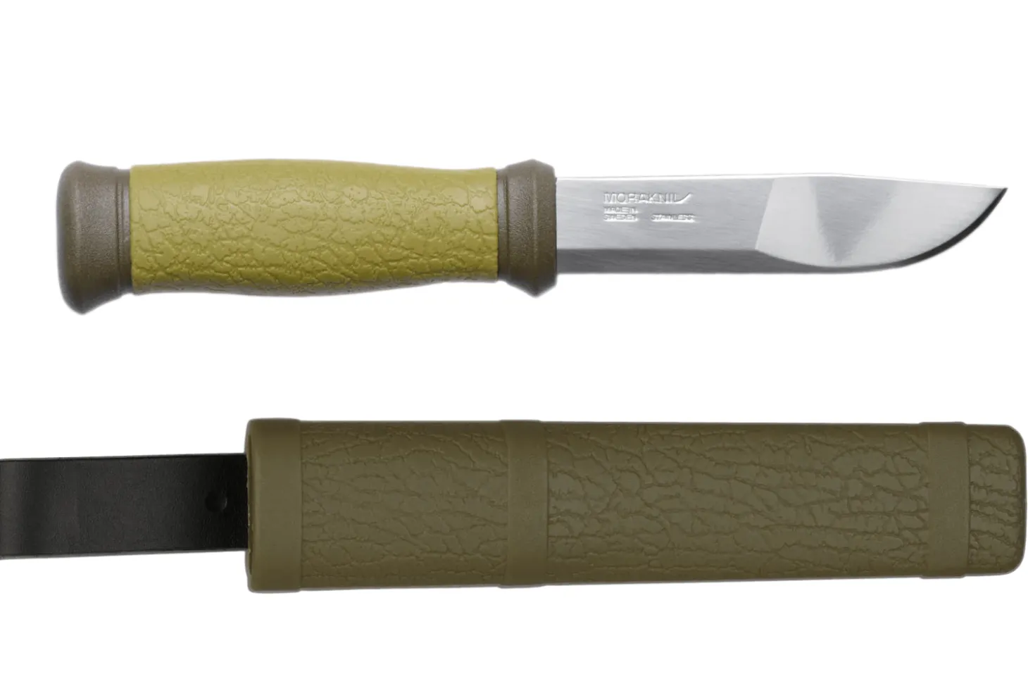 Couteau Mora 2000 10629 lame inox 10,9cm manche caoutchouc vert + étui